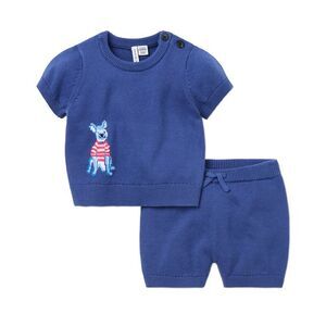 Janie And Jack Girls  French Bulldog Sweater Matching Set, Blue